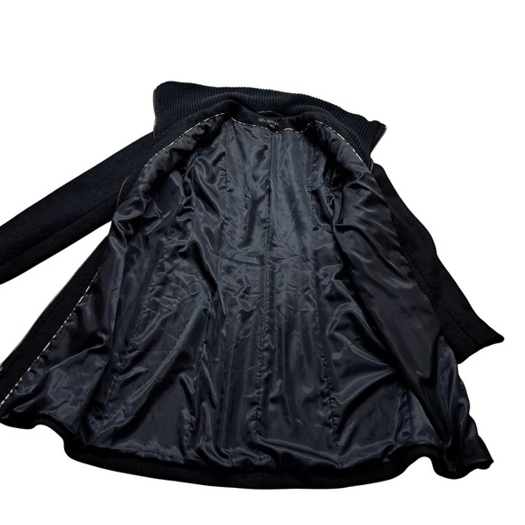 Via Spiga Coat Women's 8 Black Wool Blend Gold Hardware High Neck Classic Winter - Picture 4 of 13
